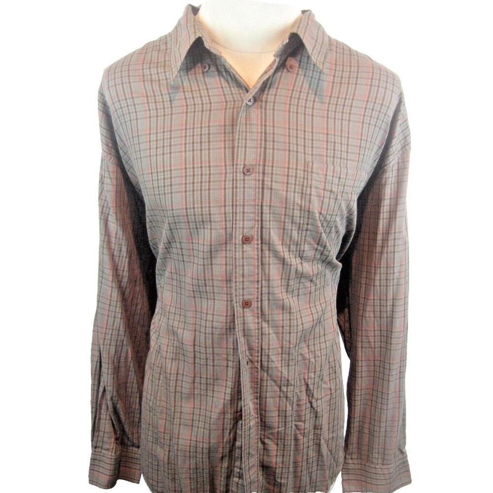Mens Bob Timberlake Brown Plaid LS Cotton Casual Shirt sz 2XL